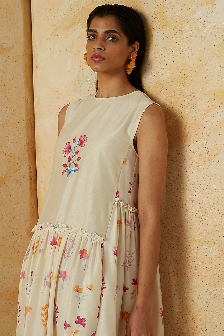 Ivory Floral Printed Knee-Length Summer Dress by Kanelle at Pernia's Pop Up Shop