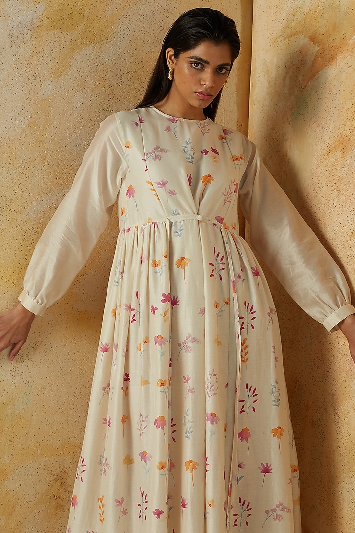 Ivory Floral Printed Maxi Summer Dress by Kanelle at Pernia's Pop Up Shop