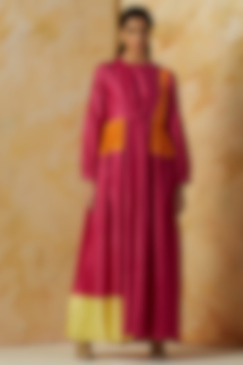 Fuchsia Chanderi Silk Dress by Kanelle