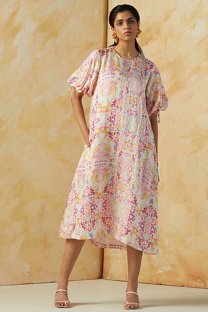 Multi-Colored Printed A-Line Dress by Kanelle