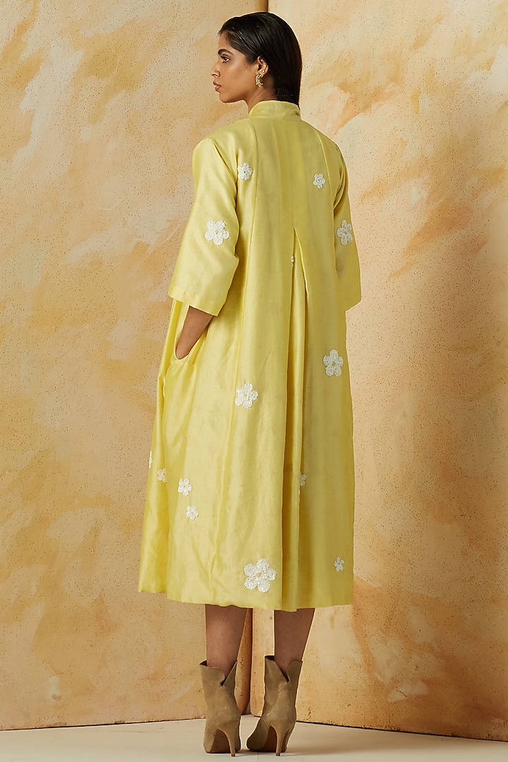 Butter Yellow & Ivory Printed Reversible Cape by Kanelle at Pernia's Pop Up Shop