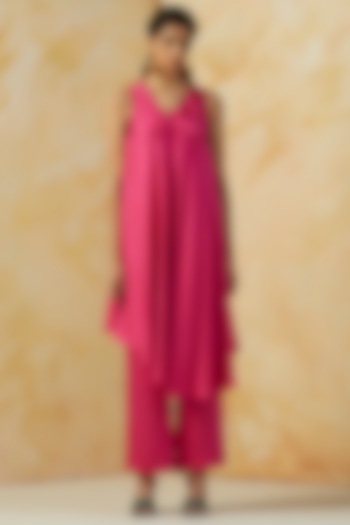 Hot Pink Linen Satin Wrapped Tunic by Kanelle