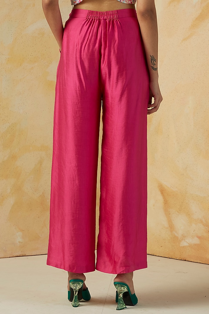 Hot Pink Linen Satin Ankle-Length Straight Pants by Kanelle at Pernia's Pop Up Shop