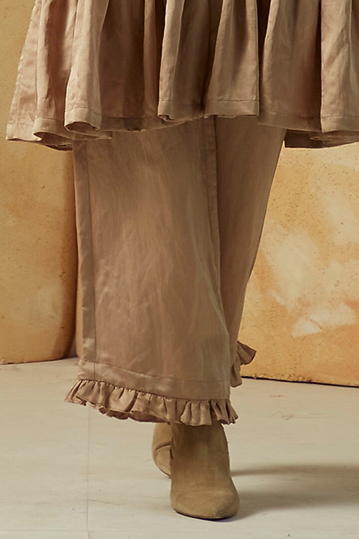 Beige Linen Satin Tunic Set by Kanelle at Pernia's Pop Up Shop