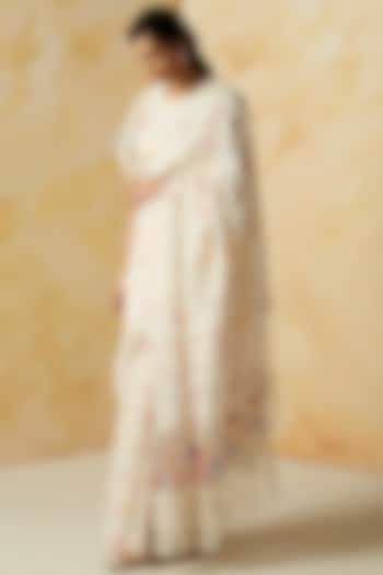 Ivory Printed & Embroidered Party Wear Saree by Kanelle at Pernia's Pop Up Shop