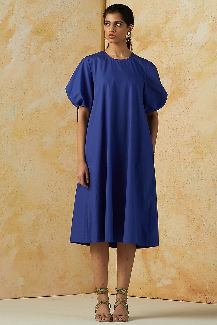 Cobalt Blue Poplin A-Line Dress by Kanelle