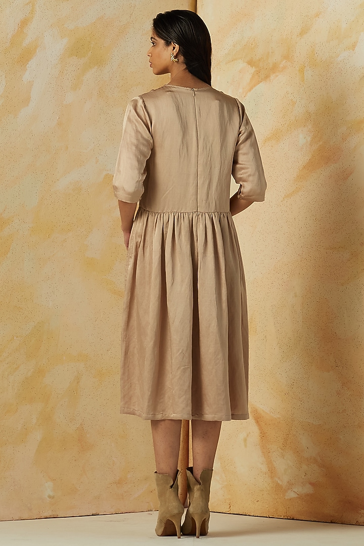 Beige Hand Embroidered Summer Dress by Kanelle at Pernia's Pop Up Shop