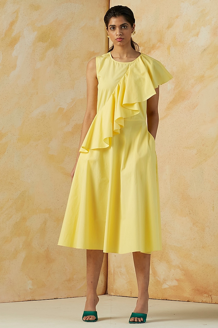 Yellow Poplin Frilled Dress by Kanelle