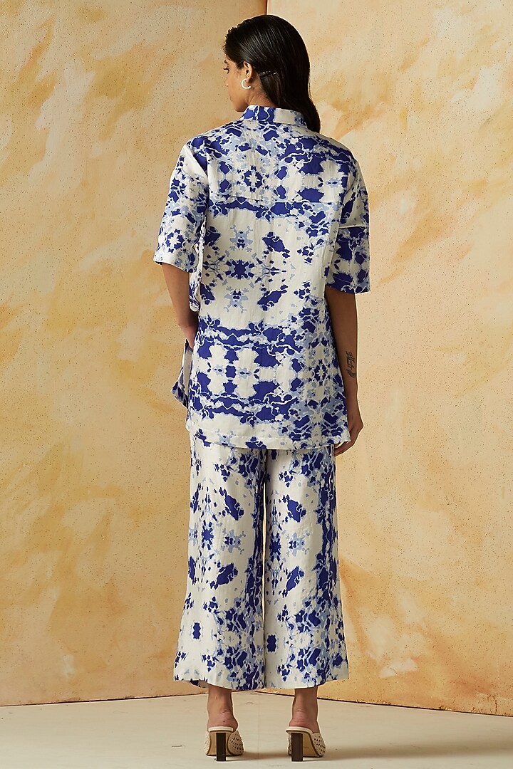 White & Blue Printed Pant Set by Kanelle at Pernia's Pop Up Shop