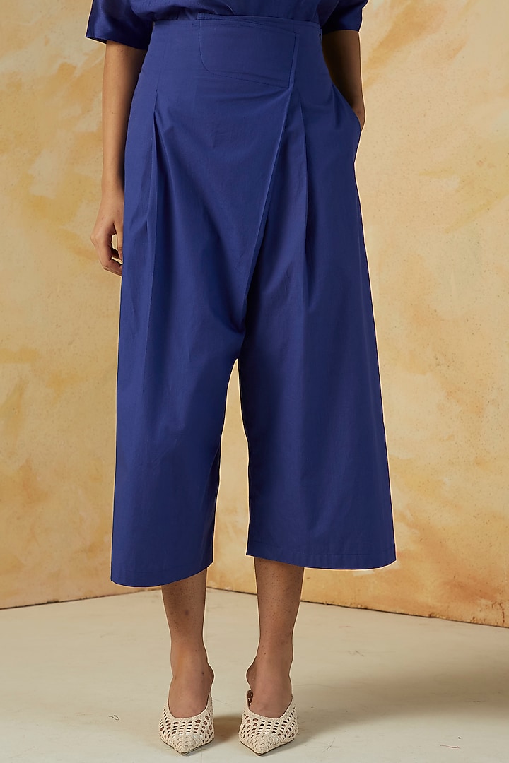 Cobalt Blue Poplin Overlapped Culottes by Kanelle at Pernia's Pop Up Shop