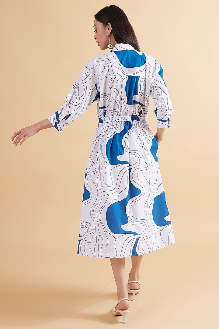 Ivory & Teal Cotton Poplin Printed Wrap Summer Dress by Kanelle at Pernia's Pop Up Shop
