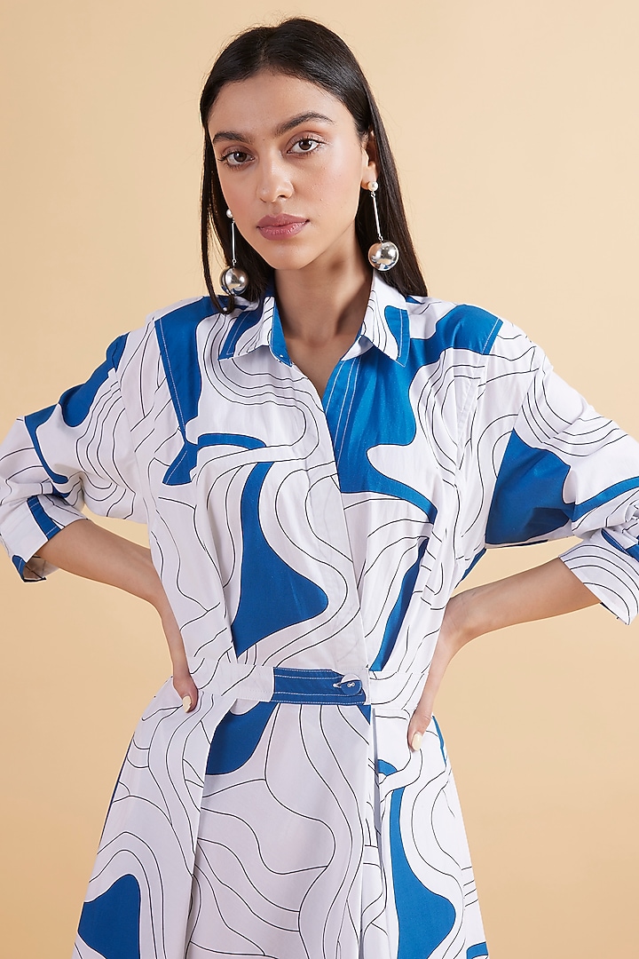 Ivory & Teal Cotton Poplin Printed Wrap Summer Dress by Kanelle at Pernia's Pop Up Shop