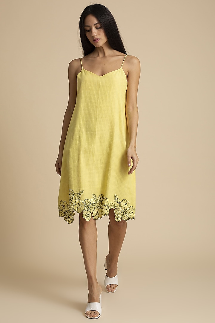 Corn Slip Dress With Cut Work by Kanelle