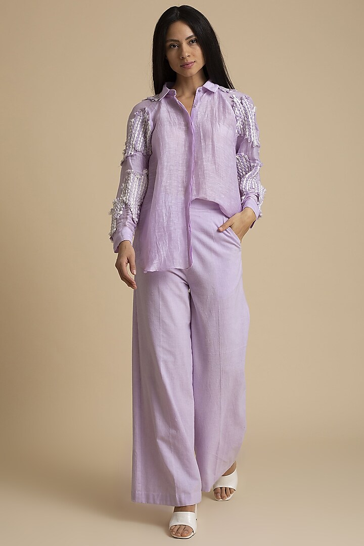 Orchid Handwoven Linen Silk Shirt by Kanelle