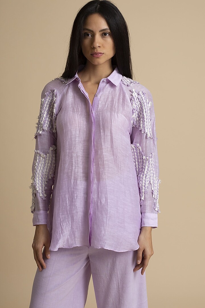 Orchid Handwoven Linen Silk Shirt by Kanelle at Pernia's Pop Up Shop