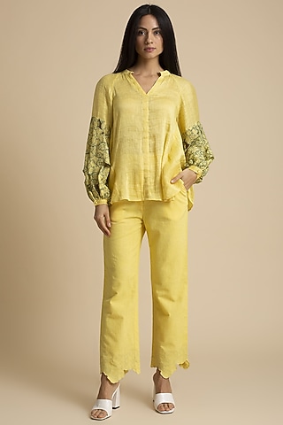 Corn Handwoven Linen Silk Top by Kanelle