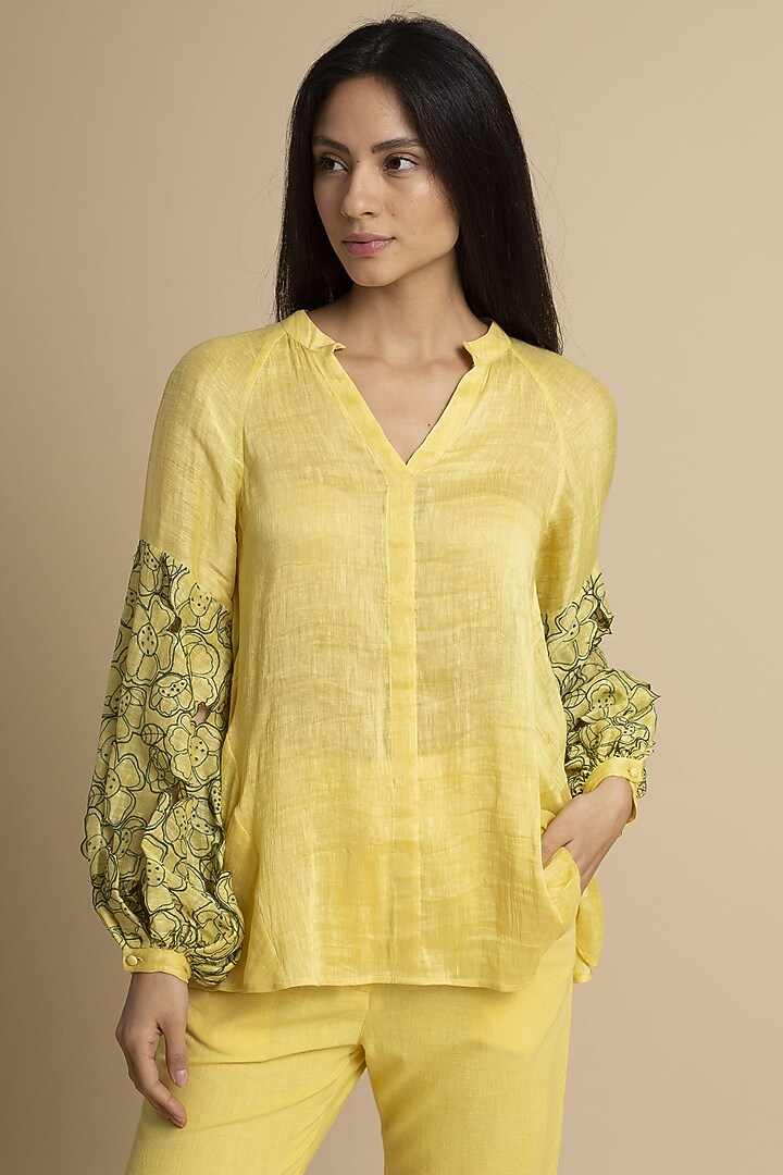 Corn Handwoven Linen Silk Top by Kanelle at Pernia's Pop Up Shop