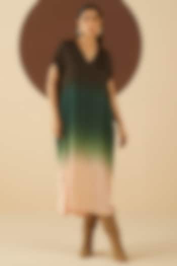 Taupe Brown & Dark Green Ombre Oversized Kaftan Dress by Kanelle