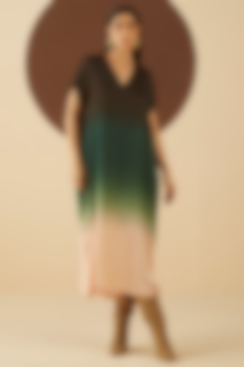 Taupe Brown & Dark Green Ombre Oversized Kaftan Dress by Kanelle at Pernia's Pop Up Shop