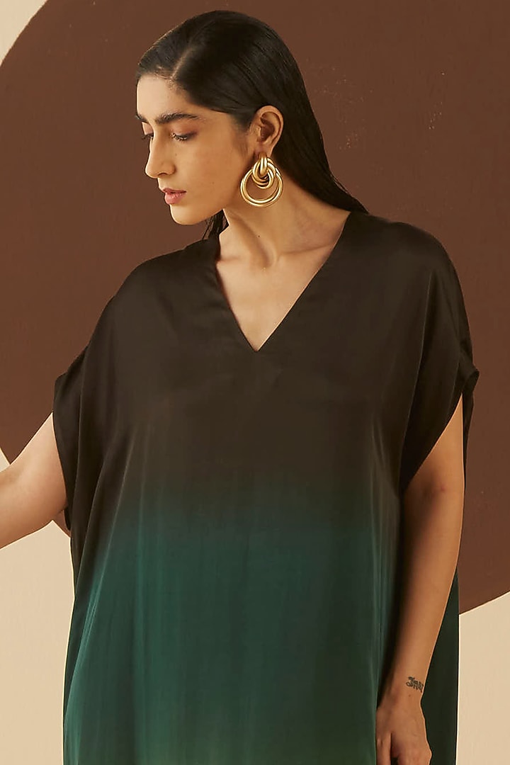 Taupe Brown & Dark Green Ombre Oversized Kaftan Dress by Kanelle at Pernia's Pop Up Shop