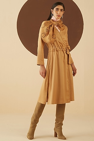 Caramel Tencel Wrap Dress by Kanelle