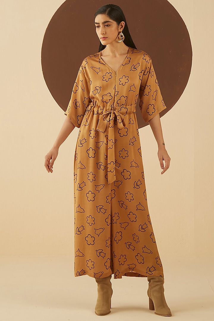 Caramel Floral Printed Jumpsuit by Kanelle