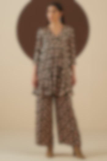 Olive Green Floral Printed A-Line Top by Kanelle at Pernia's Pop Up Shop