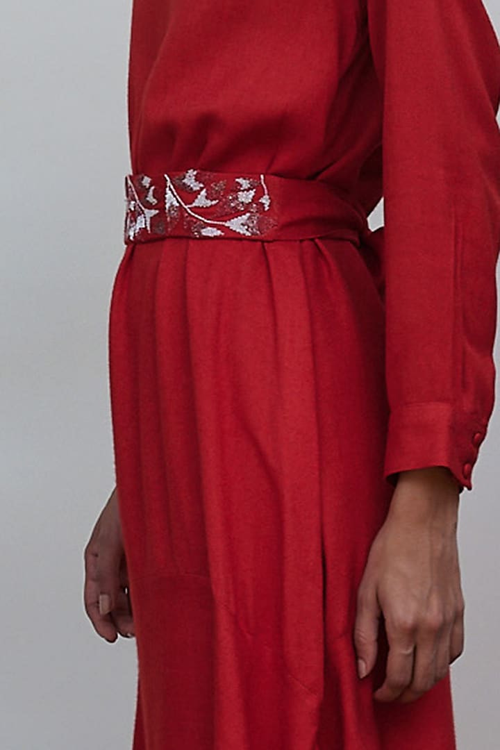 Red Asymmetrical Midi Summer Dress With Belt by Kanelle at Pernia's Pop Up Shop
