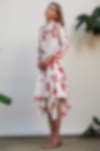 Ivory Printed Asymmetrical Summer Shirt Dress by Kanelle at Pernia's Pop Up Shop