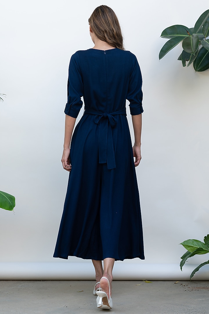 Navy Viscose Jumpsuit With Belt by Kanelle at Pernia's Pop Up Shop