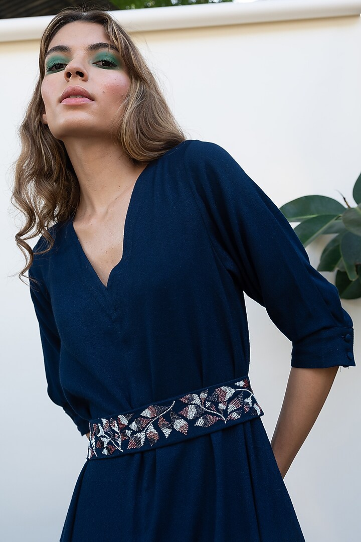 Navy Viscose Jumpsuit With Belt by Kanelle at Pernia's Pop Up Shop
