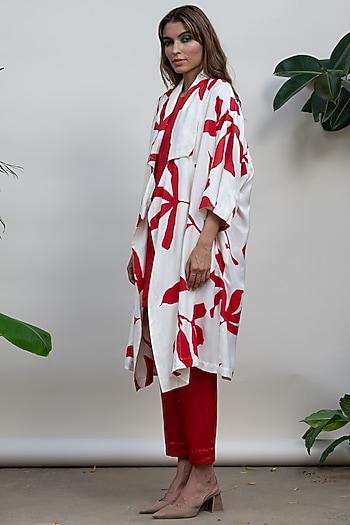 Ivory Printed Oversized Coat by Kanelle at Pernia's Pop Up Shop