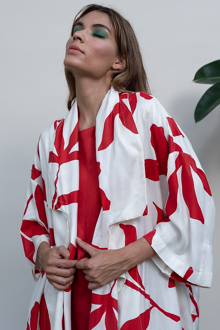 Ivory Printed Oversized Coat by Kanelle at Pernia's Pop Up Shop