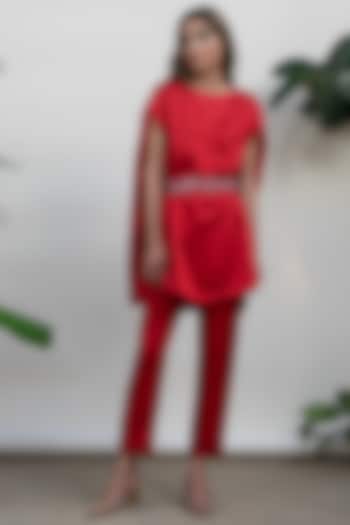 Red Drop Shoulder Top With Belt by Kanelle at Pernia's Pop Up Shop