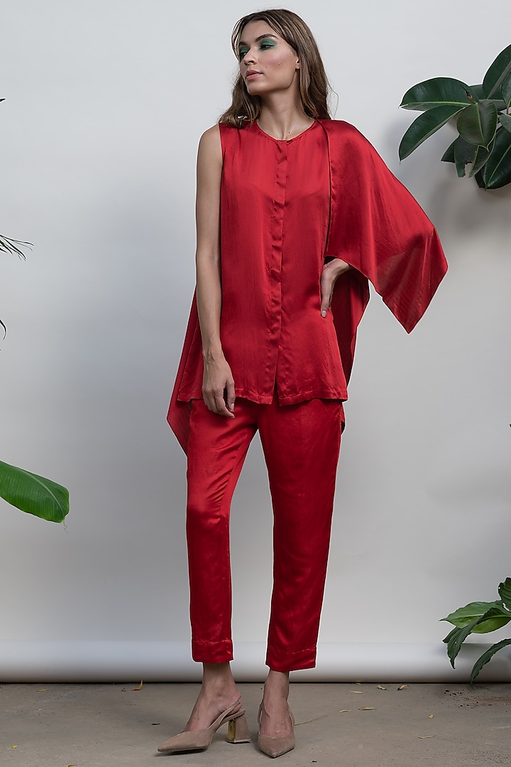 Red Narrow Fit Pants by Kanelle at Pernia's Pop Up Shop