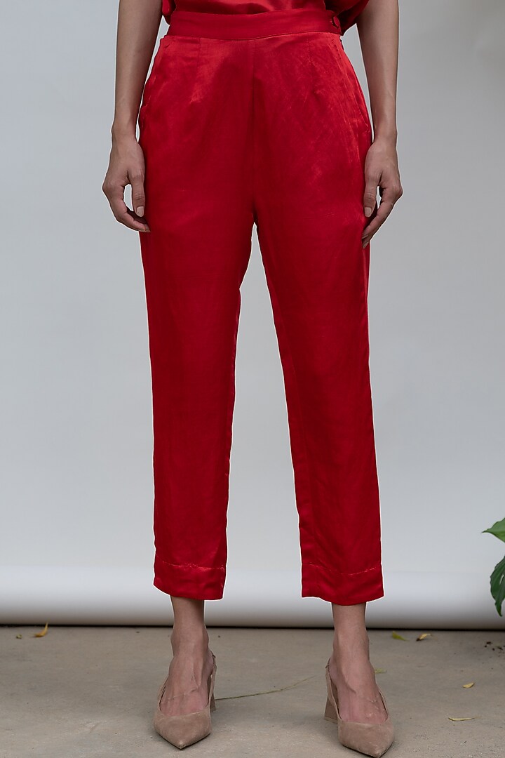 Red Narrow Fit Pants by Kanelle at Pernia's Pop Up Shop