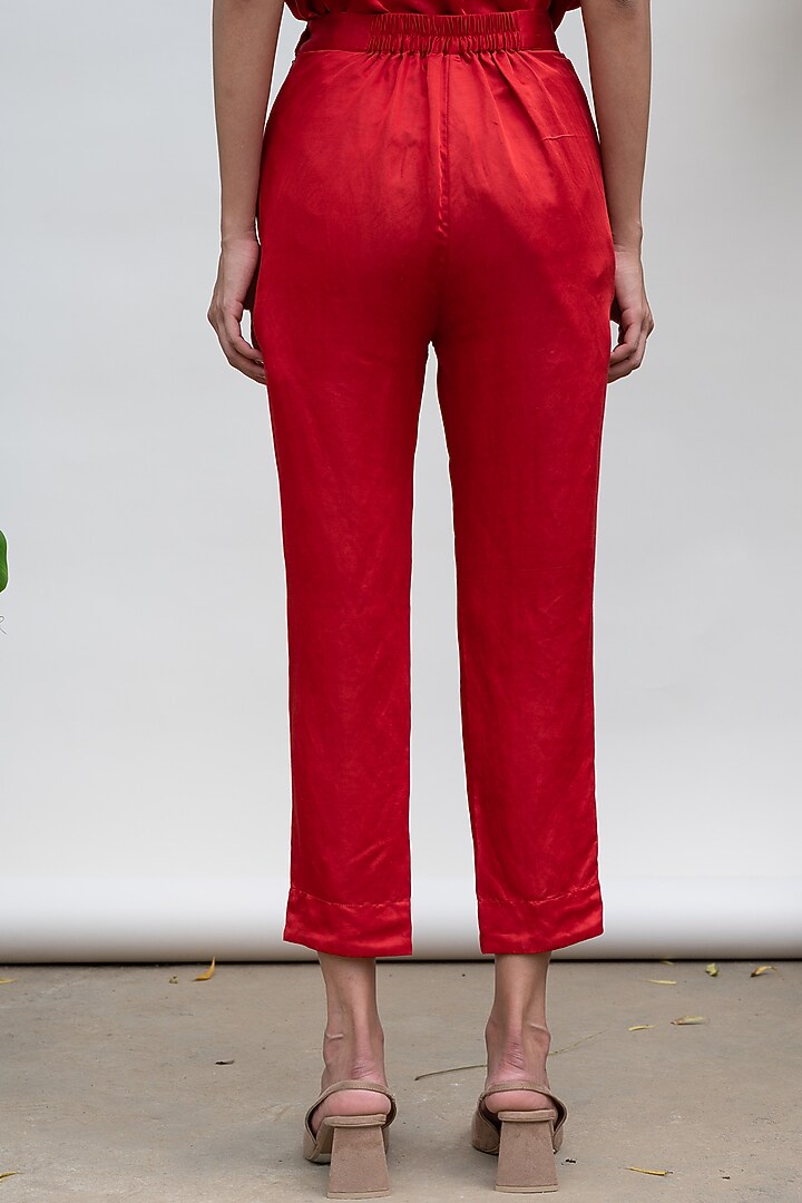 Red Narrow Fit Pants by Kanelle at Pernia's Pop Up Shop