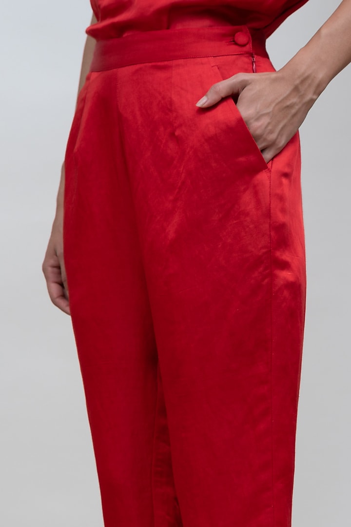 Red Narrow Fit Pants by Kanelle at Pernia's Pop Up Shop