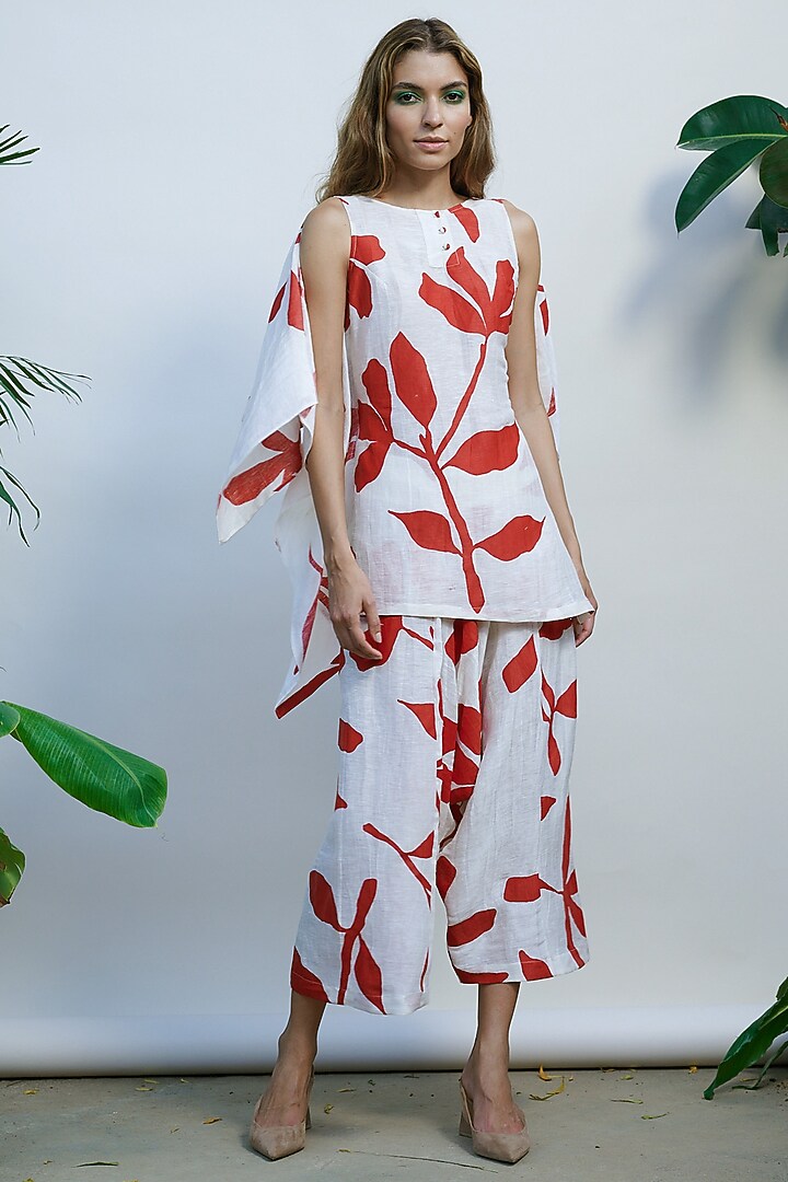 Ivory Printed Asymmetric Top With Belt by Kanelle at Pernia's Pop Up Shop