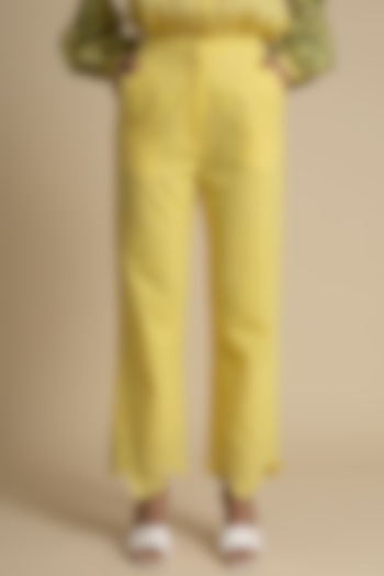 Yellow Cotton Embroidered Trousers by Kanelle