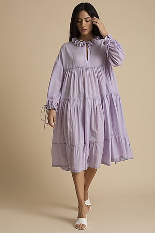 Mauve Gathered Cotton Dress by Kanelle