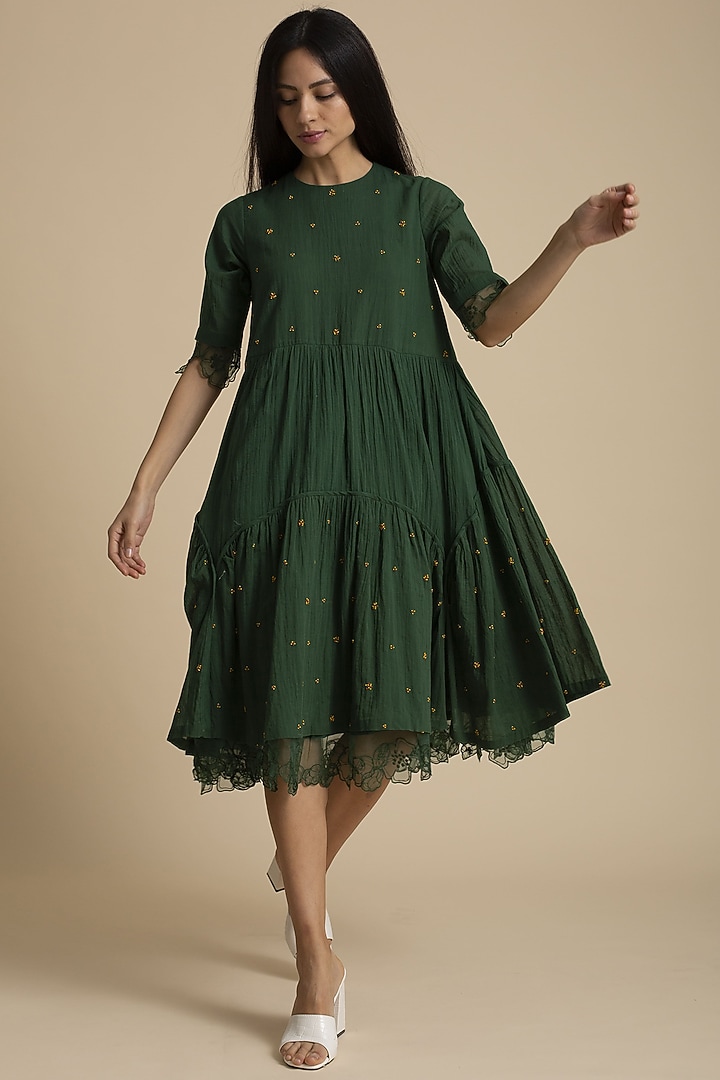 Olive Green Bead Work Summer Dress by Kanelle at Pernia's Pop Up Shop Olive Green Bead Work Summer Dress by Kanelle at Pernia's Pop Up Shop