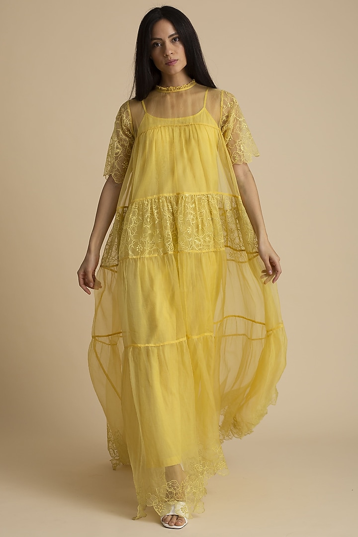 Yellow Cut Work Maxi Vacation Dress by Kanelle at Pernia's Pop Up Shop