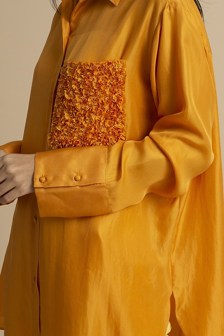 Orange Oversized Shirt With Pocket Embroidery by Kanelle at Pernia's Pop Up Shop