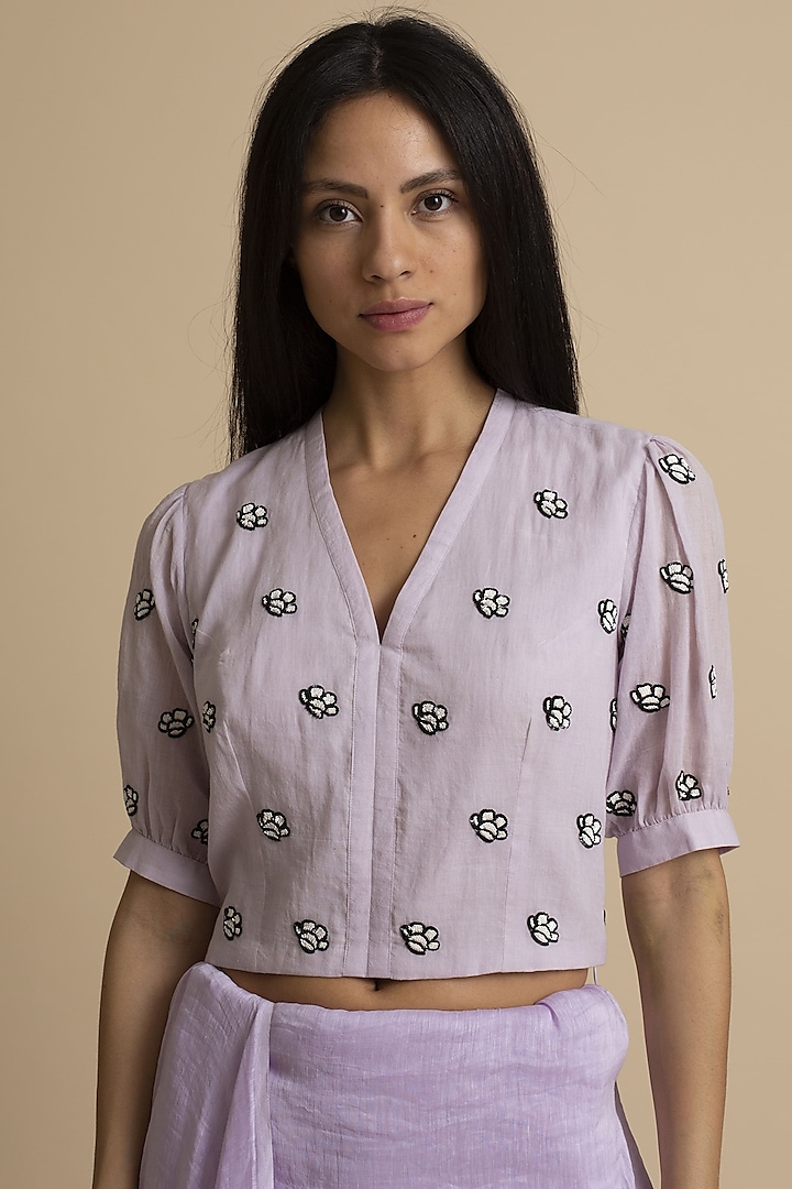 Mauve Floral Embroidered Blouse by Kanelle