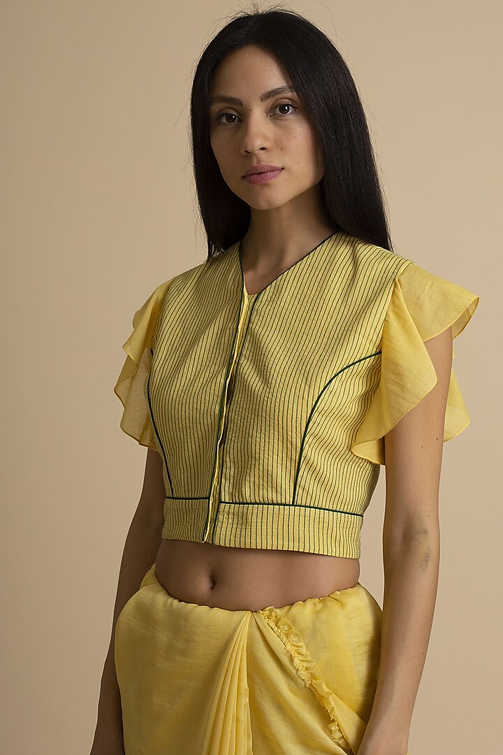 Yellow Stitch Detailing Blouse by Kanelle