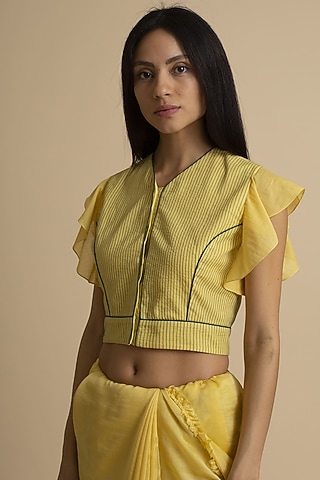 Yellow Stitch Detailing Blouse by Kanelle