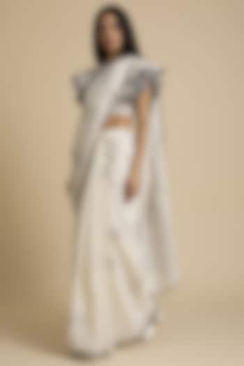 White Patch Work Saree by Kanelle