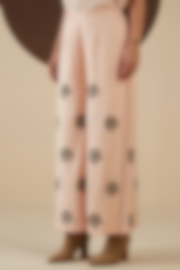 Pink Embroidered Wide-Legged Trousers by Kanelle at Pernia's Pop Up Shop