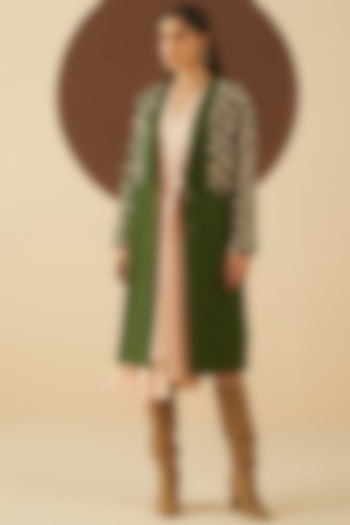 Green Color Blocked Coat by Kanelle